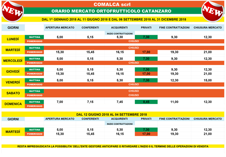 orario comalca anno 2018